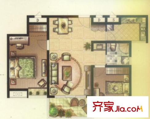 彩弘國(guó)際戶型圖二期A5戶型 2室2廳1衛(wèi)1廚