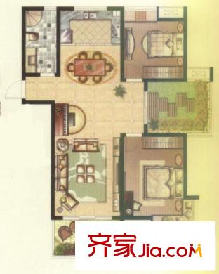 彩弘國際戶型圖二期b4戶型 3室2廳1衛(wèi)1廚
