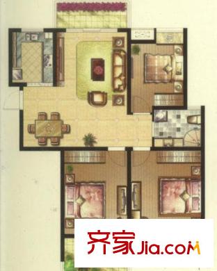 彩弘國際戶型圖二期B6戶型 3室2廳1衛(wèi)1廚