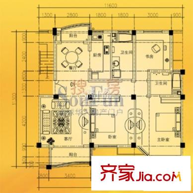 香格里拉花園戶型圖c戶型 3室2廳2衛(wèi)1廚