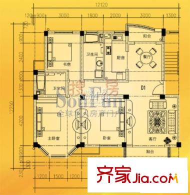 香格里拉花園戶型圖d戶型 3室2廳2衛(wèi)1廚