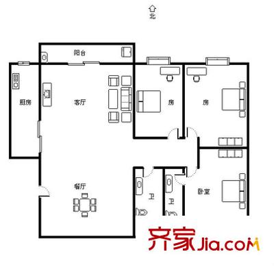 梅花園戶(hù)型圖三居 3室