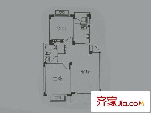 鉑領(lǐng)公館戶型圖B戶型 2室2廳1衛(wèi)1廚