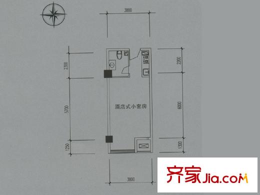 鉑領(lǐng)公館戶型圖酒店式套房戶型 1室1廳1衛(wèi)1廚