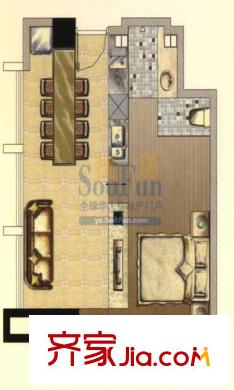 力寶頤景國際大酒店公寓A戶型 1室1廳1衛(wèi)