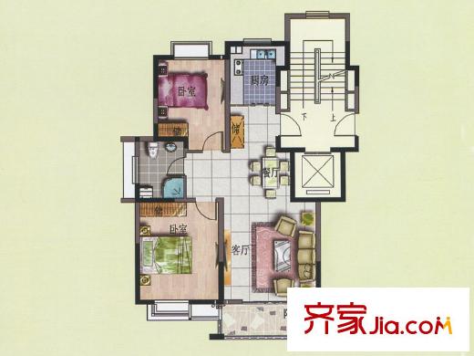 上佳城戶型圖A戶型 2室2廳1衛(wèi)1廚