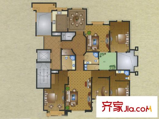 上佳城戶型圖D戶型 3室4廳3衛(wèi)1廚