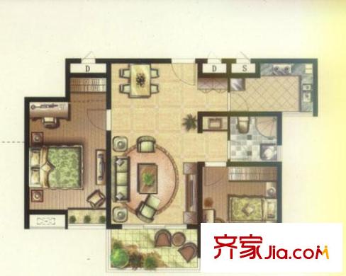 彩弘國(guó)際戶型圖二期A7戶型 2室2廳1衛(wèi)1廚