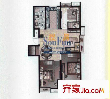 彩弘國(guó)際戶型圖b9戶型 3室2廳1衛(wèi)1廚
