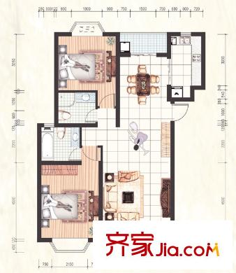 集賢二村戶型圖2室2廳2衛(wèi)1廚 