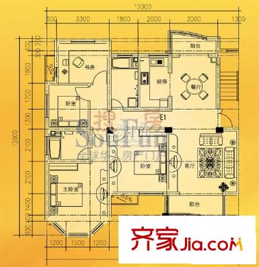 香格里拉花園戶型圖e戶型 4室2廳2衛(wèi)1廚
