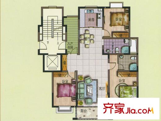 上佳城戶型圖C戶型 3室2廳2衛(wèi)1廚