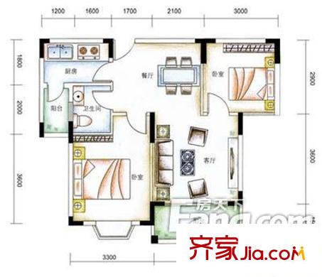 佳家北苑 戶型圖2室2廳1衛(wèi)1廚