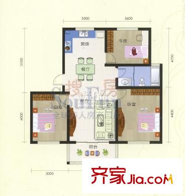 養(yǎng)怡花園戶型圖b戶型 3室2廳1衛(wèi)1廚