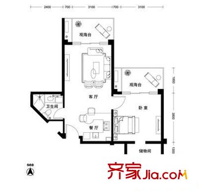 潤揚(yáng)廣場 1室 戶型圖