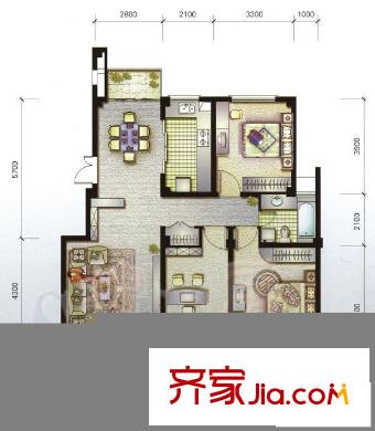 翡翠城戶型圖H 3室2廳1衛(wèi)