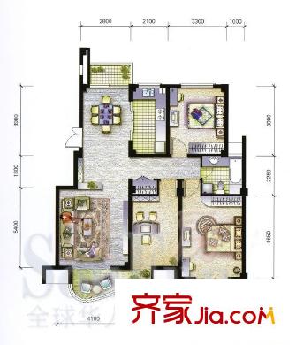 翡翠城戶型圖B 3室2廳1衛(wèi)