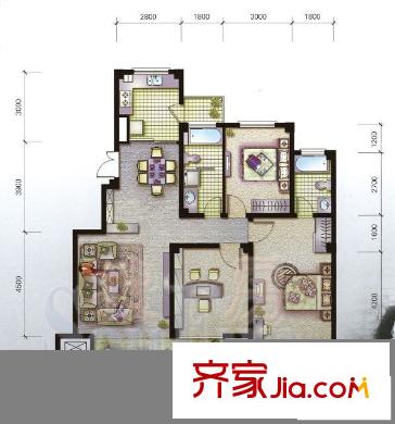 翡翠城戶型圖E 3室2廳2衛(wèi)
