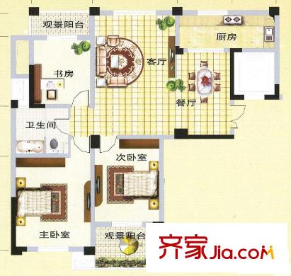 潤和御景城二期D戶型 3室2廳1衛(wèi)