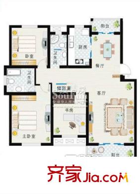 西湖花園四期戶型圖三居 3室