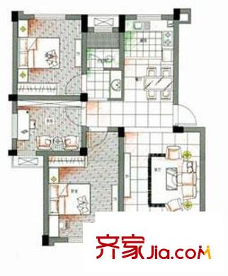 潤和御景城一期D戶型 3室2廳1衛(wèi)1廚