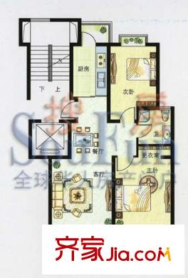 香格里拉戶型圖小高層F戶型 2室2廳1衛(wèi)1廚