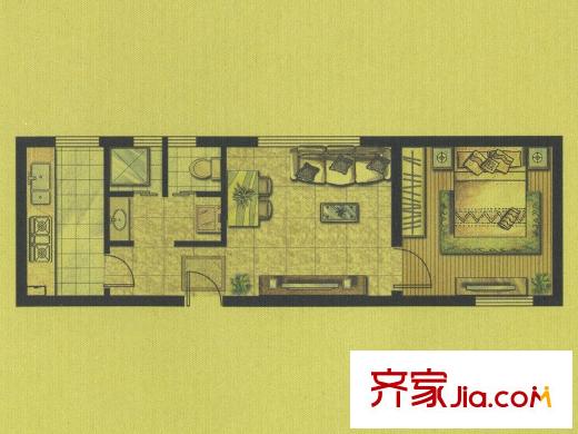 綠地運(yùn)河紀(jì)戶(hù)型圖精裝公寓GG3戶(hù)型 1室1廳1衛(wèi)1廚