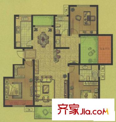 綠地運(yùn)河紀(jì)戶型圖三期GC3戶型 3室2廳2衛(wèi)1廚