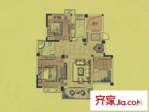 綠地運(yùn)河紀(jì)戶(hù)型圖上方公館GB10戶(hù)型 2室2廳1衛(wèi)1廚