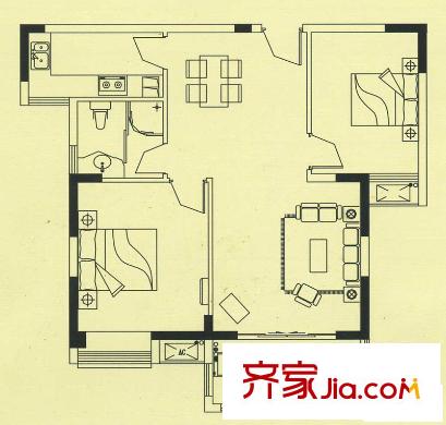 九龍灣潤園二期H4戶型 2室2廳1衛(wèi)1廚