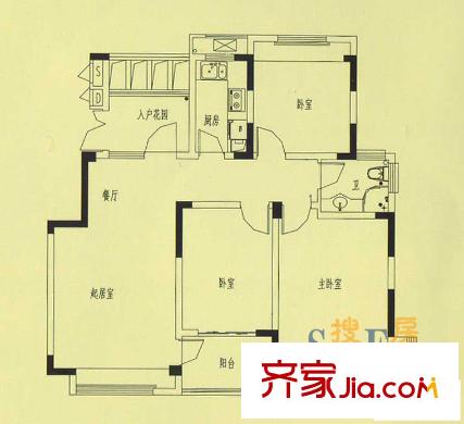 九龍灣潤園一期B1戶型 3室2廳1衛(wèi)1廚