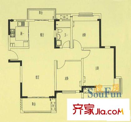 九龍灣潤園一期H11戶型 3室2廳1衛(wèi)1廚