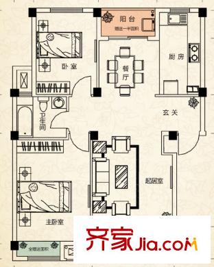 尚城四期33#A3戶型 2室2廳1衛(wèi)1廚