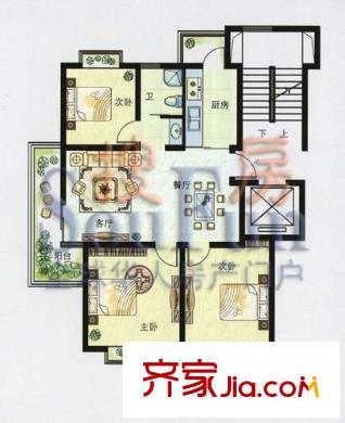 香格里拉戶型圖小高層G戶型 3室2廳1衛(wèi)1廚