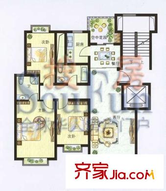 香格里拉戶型圖小高層H戶型 3室2廳1衛(wèi)1廚