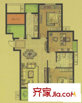 綠地運(yùn)河紀(jì)戶型圖三期GC4戶型 3室2廳1衛(wèi)1廚