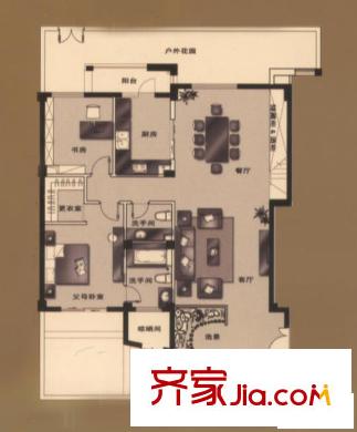 瘦西湖悅園一層平面戶型 4室3廳2衛(wèi)1廚
