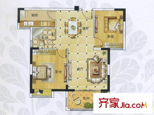 九龍灣潤園三期H4戶型 2室2廳1衛(wèi)1廚