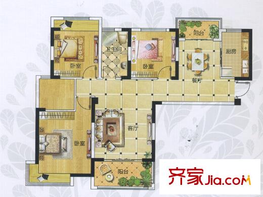九龍灣潤園三期H3戶型 3室2廳1衛(wèi)1廚