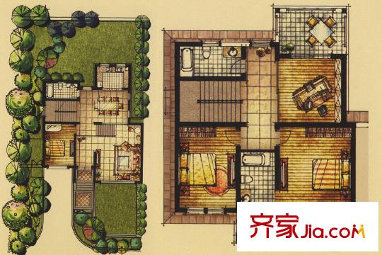 帝景園聯(lián)排別墅F戶型 3室4廳3衛(wèi)1廚