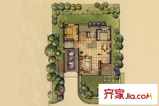 帝景園獨(dú)棟別墅一層A戶型 4室4廳5衛(wèi)1廚