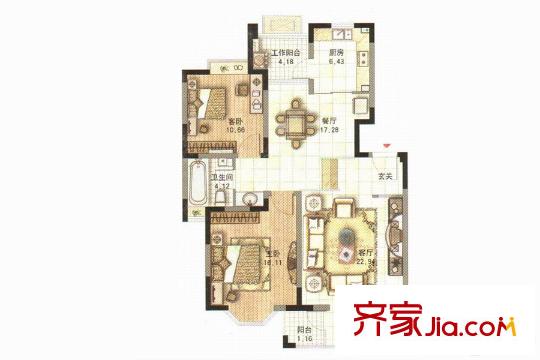 茗園天府一期2#樓戶型 2室2廳1衛(wèi)1廚