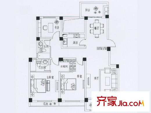 慶峰北郡C4戶型 3室2廳2衛(wèi)1廚