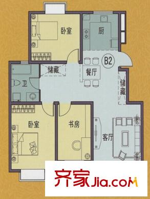 揚(yáng)州印象花園B2戶型 3室2廳1衛(wèi)1廚