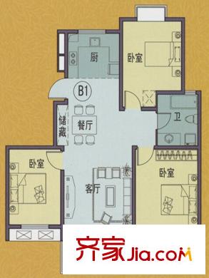 揚(yáng)州印象花園B1戶型 3室2廳1衛(wèi)1廚