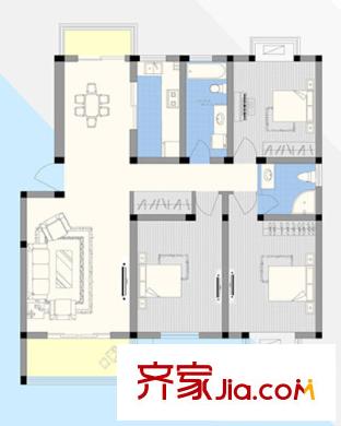 陽(yáng)光水岸花園g2戶型 3室2廳2衛(wèi)1廚