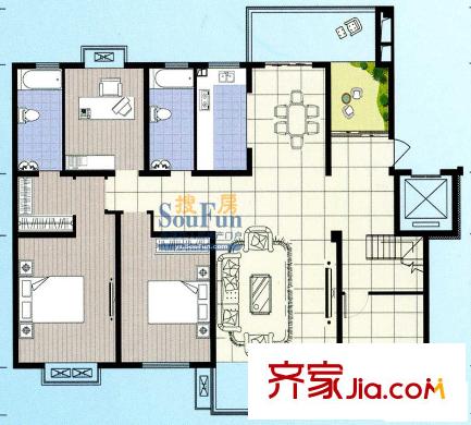 陽(yáng)光水岸花園底層平面戶型 4室2廳2衛(wèi)1廚