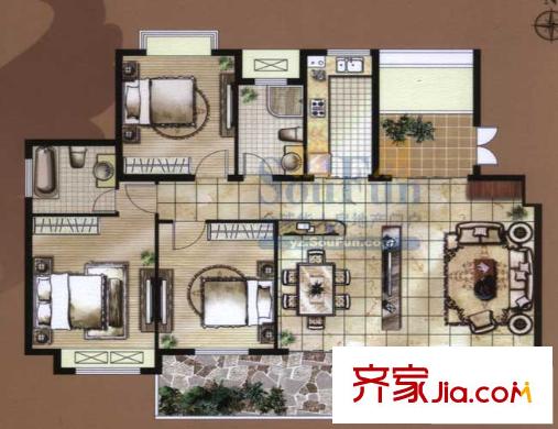 駿和國際公館C2戶型 3室2廳2衛(wèi)