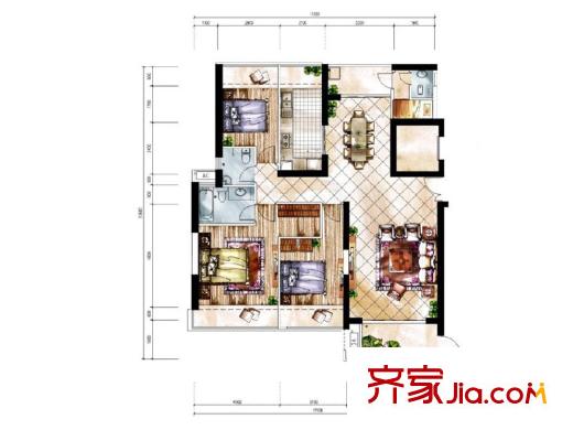 天寶物華家園B戶型 3室2廳2衛(wèi)1廚