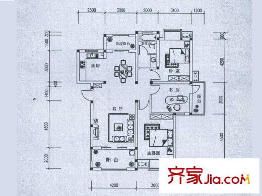 和景印象城B1戶型 3室2廳1衛(wèi)1廚